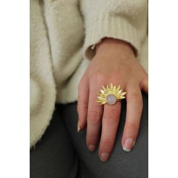 My Doris Golden Leaf Ring Rose Quartz