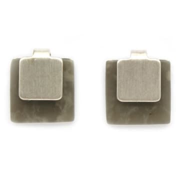 Lark London Abstract Square Grey Silver Studs