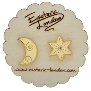 Esoteric London Star And Moon Mirrored Stud Earrings In Metallic