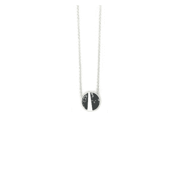 Lark London Brushed Silver Black Marble Short Necklace In Metallic