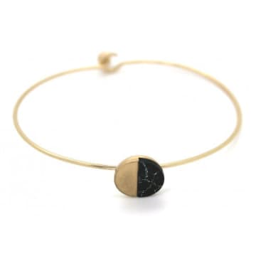Lark London Brushed Black Marble Gold Wire Bracelet