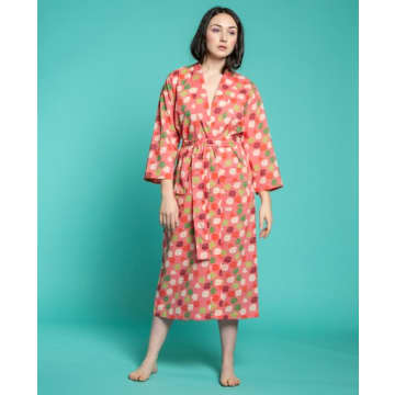 Les Touristes Long Cotton Dressing Gown, Burmese Coral In Pink