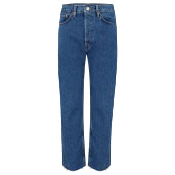 Re/done Navy Ultra High Rise Stove Pipe Jeans In Worn Crystal Blue