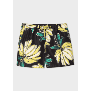 Shop Paul Smith Black 'banana' Print Swim Shorts