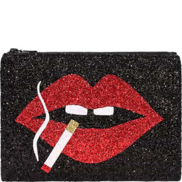 I Know The Queen 'smoking Lips' Glitter Clutch Bag