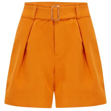Vince Belted Twill Shorts In Orange