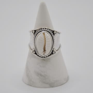 Bon Bon Fistral Silver Shield Cowrie Ring In Metallic