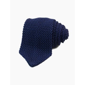 40 Colori Navy Jacquard Silk Pointed Knitted Tie In Blue