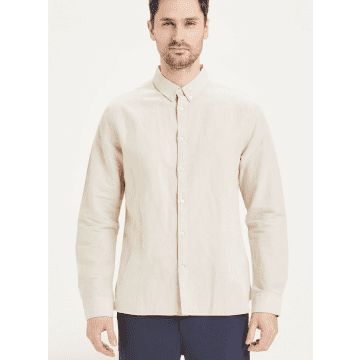 Knowledge Cotton Apparel 90803 Larch Ls Linen Custom Fit Shirt Light Feather Grey