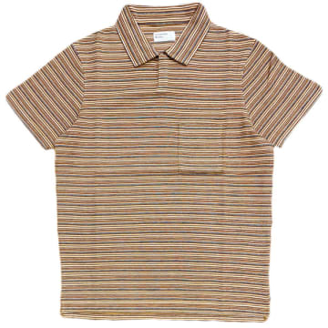 Universal Works Vacation Polo Japanese Stripe Knit Sand In Neutrals