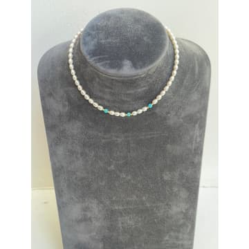 Claudia Bradby Pearl & Turquoise Choker Gold In Blue