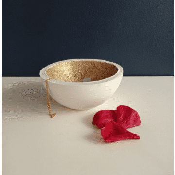 Tuskcollection White Concrete Bowl With Gold Inner