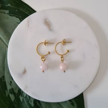 Golden Ivy Gigi Steel Earrings Gold Steel Pink Jade
