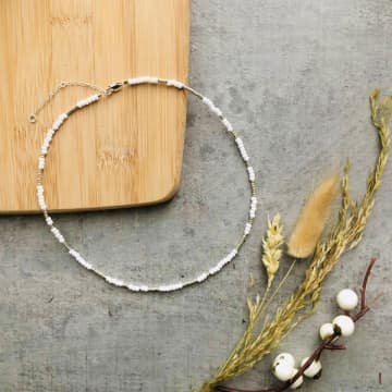 Lee:lie : Seed Bead Necklace In White