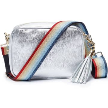 Elie Beaumont Cross Bag In Silver With Rainbow Stripe Strap In Metallic