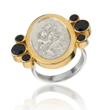 Silver Jewellery Wdts St Christopher Moonstone Ring- Gold In Metallic