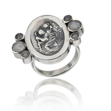 Silver Jewellery Wdts St Christopher Moonstone Ring In Metallic