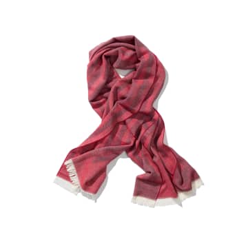 Catharina Mende Scarf, The Stripes Ruby, Woven Merino In Red Berry