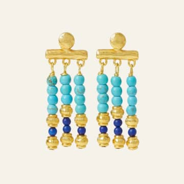 Ottoman Hands Kali Turquoise And Lapis Beaded Drop Earrings In Blue