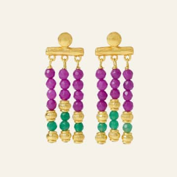 Ottoman Hands Kali Purple And Green Jade Beaded Drop Earrings