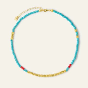 Ottoman Hands Bali Gold And Turquoise Beaded Necklace