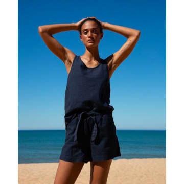 Beaumont Organic Ss23 Honor-may Cotton Linen Short In Navy In Blue