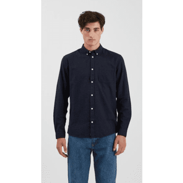 Minimum Jay 3.0 Long Sleeved Shirt Navy Blazer Mel In Blue