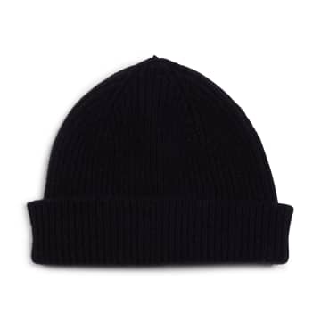 Burrows And Hare Navy Wool Beanie Hat In Blue