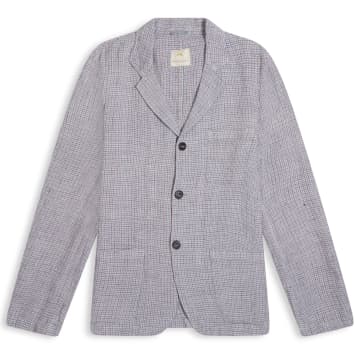 Burrows And Hare Houndstooth Linen Blazer Pink Grey