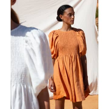 Beaumont Organic Ss23 Layrah-may Linen Dress In Sunset Orange