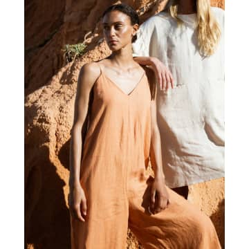 Beaumont Organic Ss23 Desmeana-may Linen Jumpsuit In Sunset Orange
