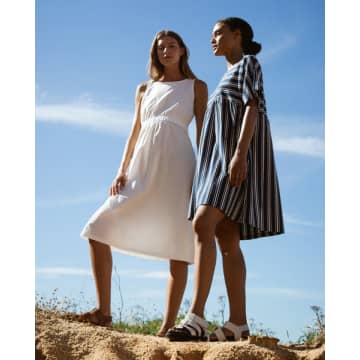 Beaumont Organic Ss23 Lois-sue Organic Cotton Stripe Dress In Indigo & White Stripe