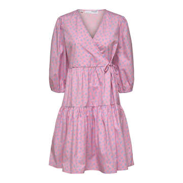 Selected Femme Slfelise 3/4 Short Dress In Pink