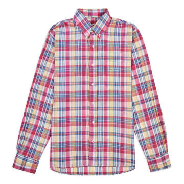 Burrows And Hare Madras Button Down Shirt In Pink