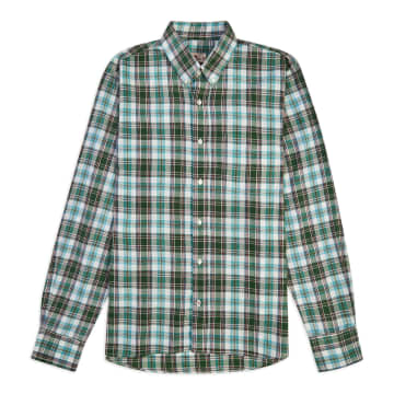 Shop Burrows And Hare Check Button Down Shirt In Green