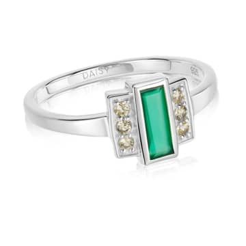 Daisy London Beloved Green Onyx Baguette Ring In Metallic