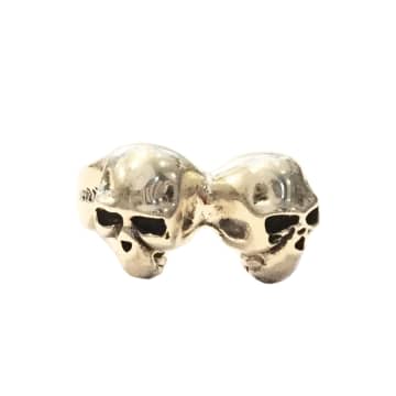 Urbiana Premium Sterling Silver Double Skull Ring In Metallic