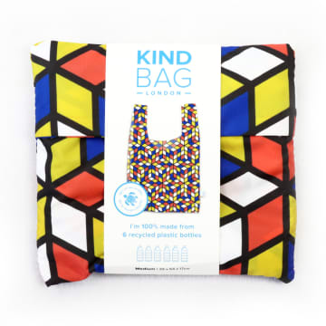 Kind Bag Kind Shoulder Bag Cubes Design Reusable Totally Made From Recycled Plastic Bottles Medium Size In Blue