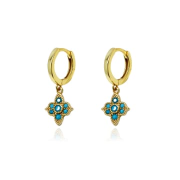 Boho Betty Theron Turquoise Cz Gold Hoop Earrings In Blue