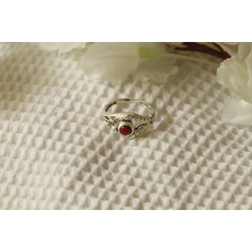 Urbiana Silver Gemstone Ring With Flower In Grey