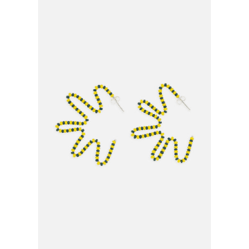 Folkdays X Sabinna Two-tone Floral Glass Bead Earrings // Yellow-teal