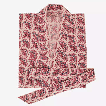 Madam Stoltz Printed Cotton Kimono With Belt