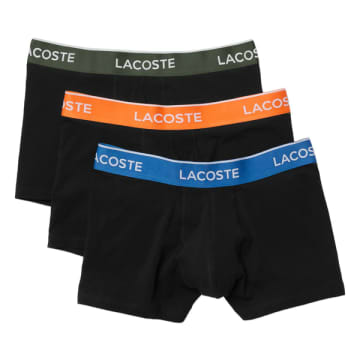 Lacoste 3 Pack Cotton Stretch Trunks 5h3401 In Black