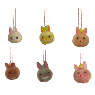 Pop Cutie Ltd. Pompom Bunny Necklaces In Grey