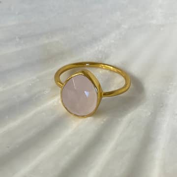 Nekewlam Ring Rose Quartz Gemstone Gold Ring