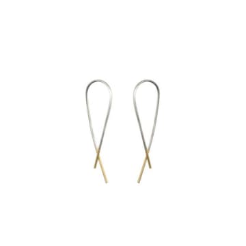 One & Eight Silver Crossover Earrings With Gold Dipped Ends In Metallic