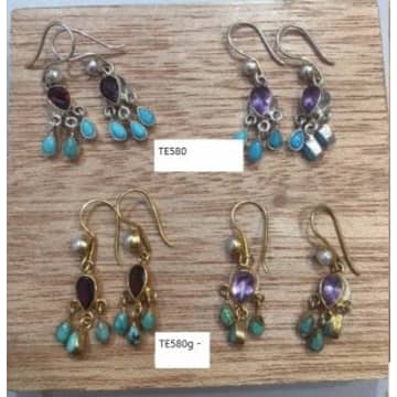 Siren Silver Pearl, Amethyst And Turquoise Drop Earrings Gold Dipped Sterling Silver In Metallic