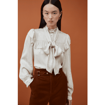 Suncoo Lorena Pussy Bow Blouse In Neturals