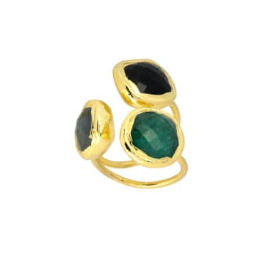 Ashiana London Ashiana Amelie Green Agate Adjustable Ring
