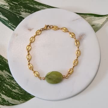 Golden Ivy Gia Steel Bracelet Gold Steel Green Olivine In Metallic